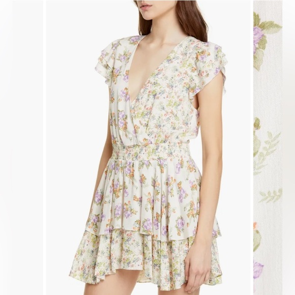 ALICE+OLIVIA MARISKA FLORAL DRESS FLUTTER SLEEVE SMOCKED WAIST TRENDING PATTERN - Picture 2 of 16